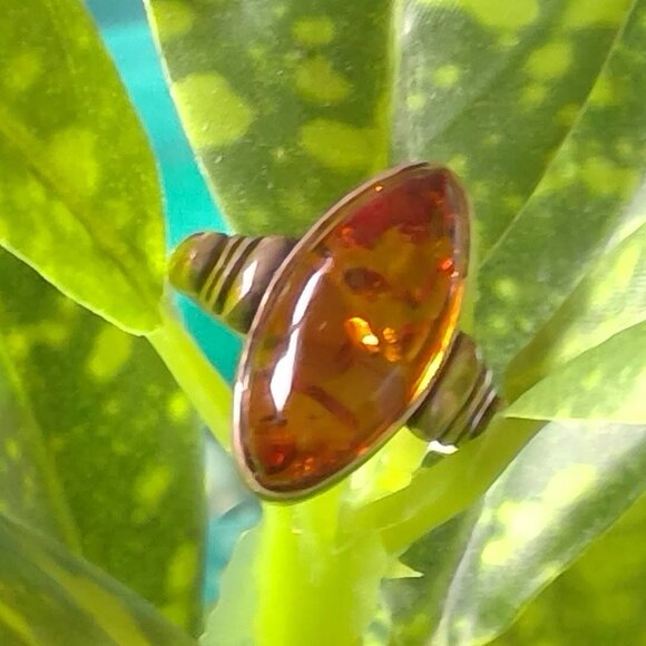 Amber and Silver Ring - Picture 1 of 4